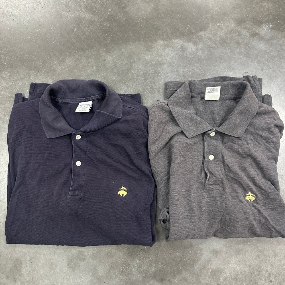 Brooks Brothers Mens Performance Polo Shirt Bundle 2pk Slim Fit Navy Gray Size M